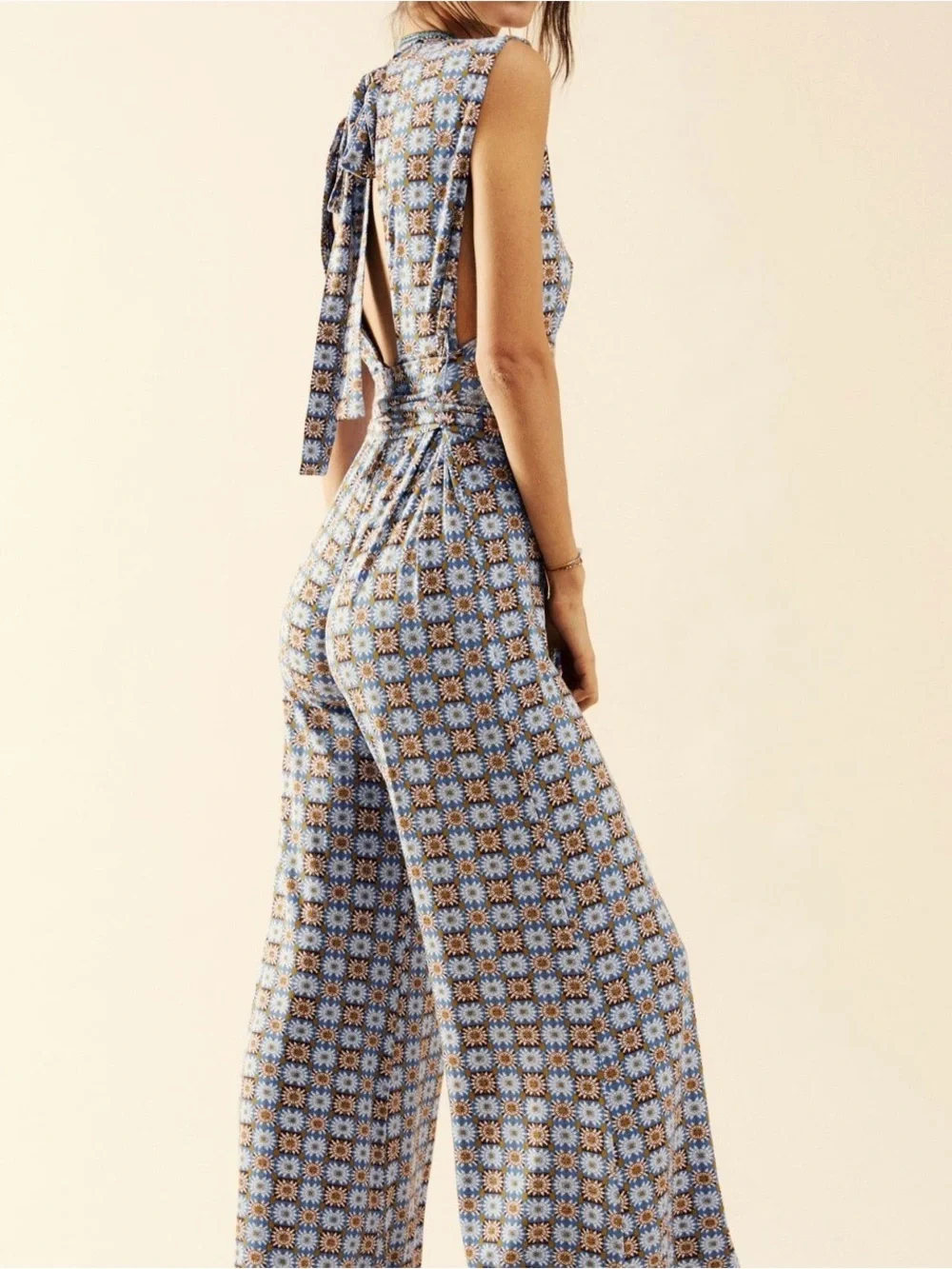 Free People Medium Pink Vibe Check Sun Dial Shaped Halter Wide-Leg Jumpsuit